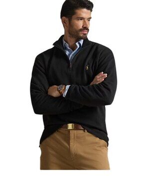 Polo Ralph Lauren Estate Rib Quarter-Zip Pullover XL Black  Cotton Mens Sweater